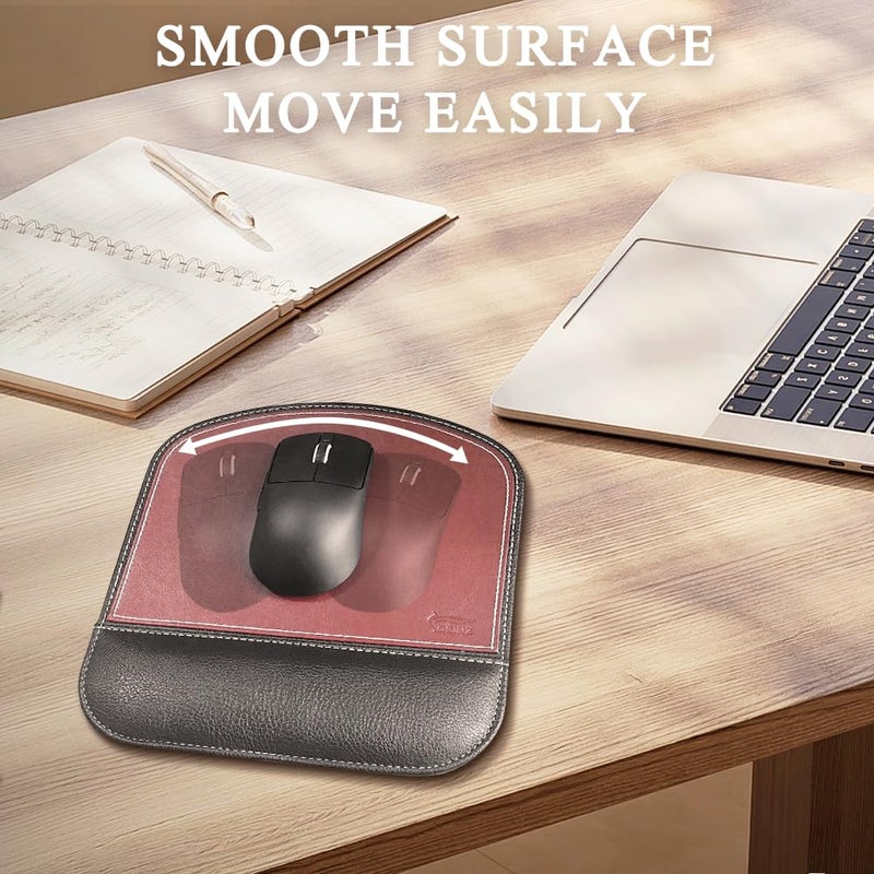 Fosinz Ergonomic Leather Mouse Pad Mat Mousepad with Rest Wrist Support Non-Slip Rubber Base Memory Foam Waterproof Surface for Gaming Office (Square-Brown) - Image 3